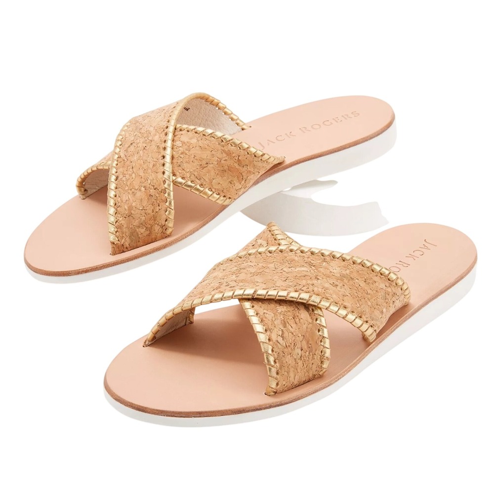 Jack Rogers Sloane X Band Boating Sandal Cork Gold Whipstitch 111221SA02 NEW